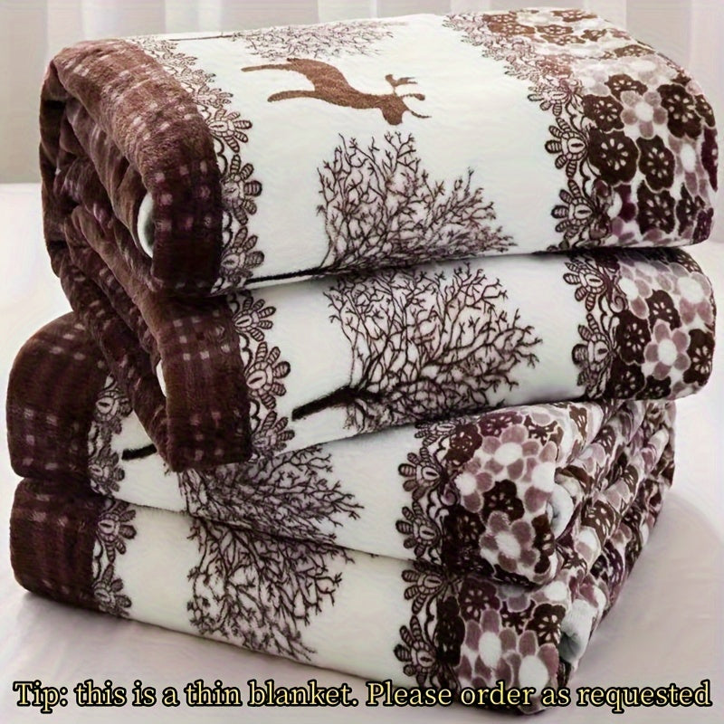 Floral Patterned Flannel Fleece Throw Blanket in Preppy Style - Versatile Knitted Polyester Blanket for All Seasons, Perfect for Sofa, Office, Travel, Camping - Cozy and Quick to Warm Up, Ideal Bedding Gift for Dorm, Single or Double Bed, A Thoughtful