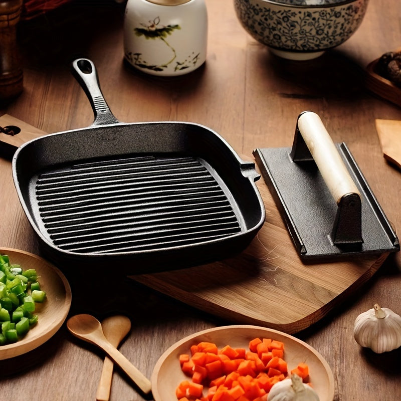 Cast Iron Grill Pan Skillet with Oven Safe Non-Stick Coating and Cast Iron Handle - Perfect for Grilling Steaks and BBQ Meats - Induction Ready Cookware