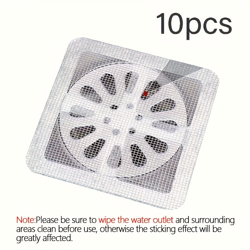 10 self-adhesive hair catcher stickers for shower, kitchen sink, and bathroom drains to prevent clogs and keep insects out.