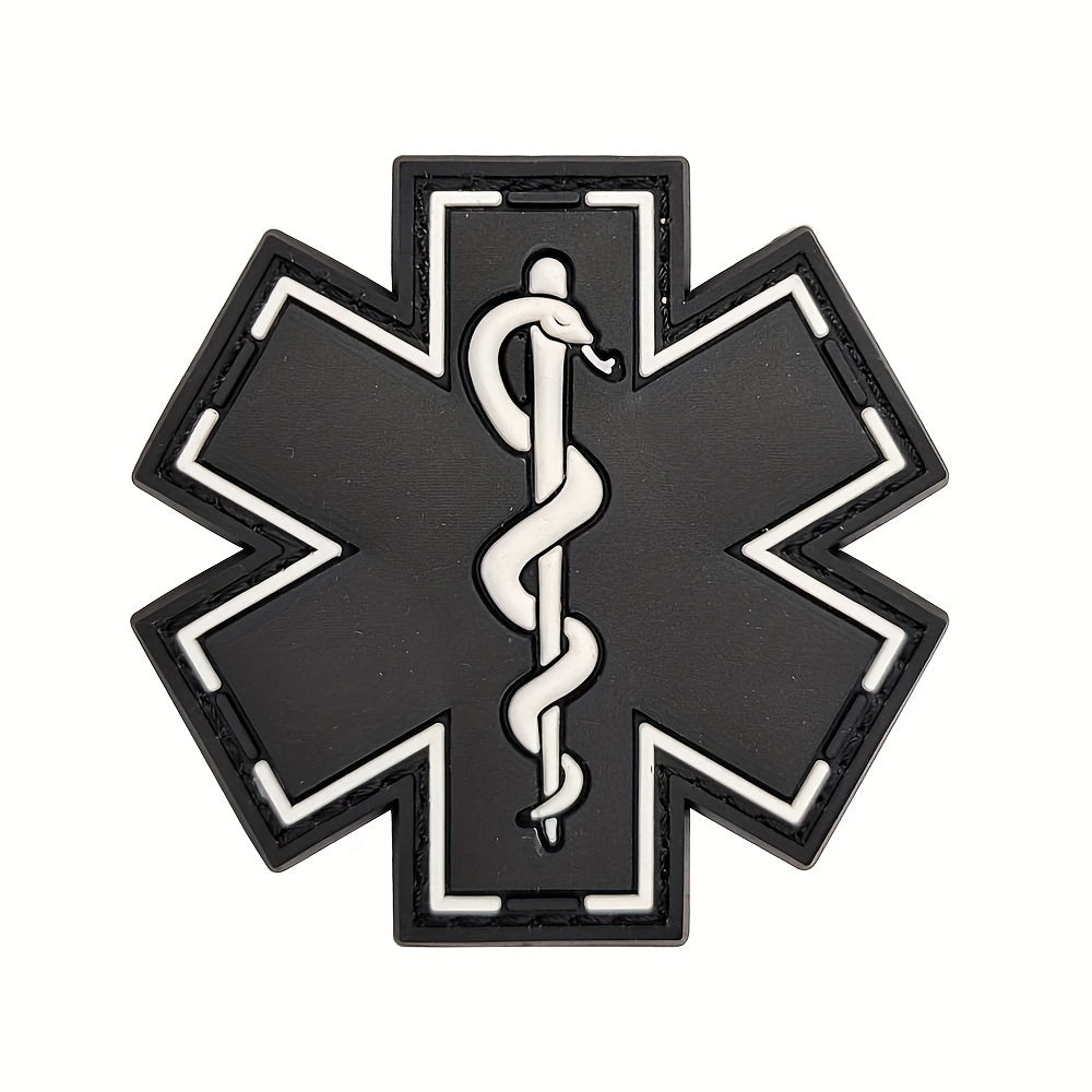 Paramedic PVC Rubber Badge featuring the Star of Life - A soft and durable first aid emblem perfect for attaching to backpacks and clothing.