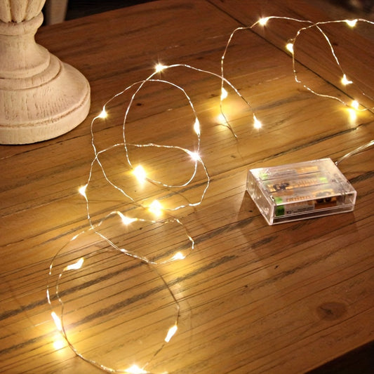 1pc Battery Powered LED Fairy Lights, Warm White Copper Wire Starry Sky String Lights for indoor room decor, suitable for Valentine's Day, Ramadan, Eid al Fitr decorations.