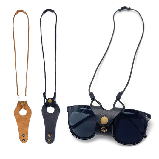 Retro PU Leather Sunglasses and Reading Glasses Chain with Non-Slip Holder and Hanging Strap