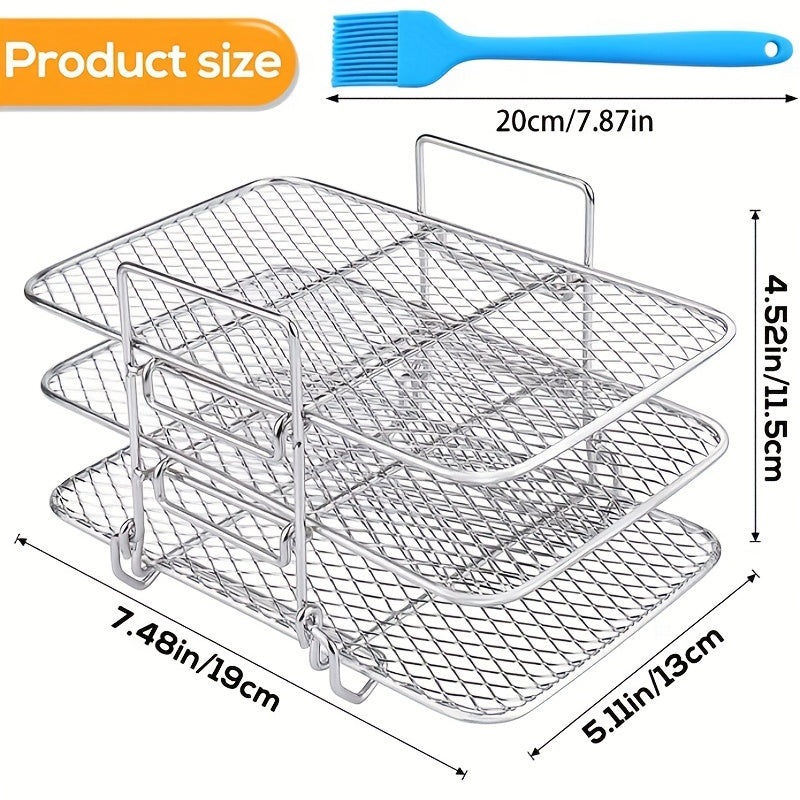 Набор решеток для барбекю из нержавеющей стали с трехслойной сушилкой, аксессуары для фритюрницы, универсальная решетка для гриля, трехслойная пароварка, решетка для сушки фруктов и овощей, дренажная корзина, щетка для масла и другие аксессуары