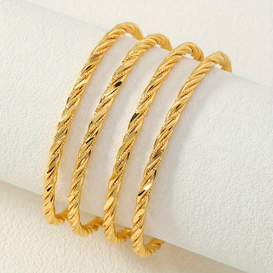 Set of 4 pieces, Vintage & Luxury Style, Golden Twisted Rope Bracelet Set for Women, Stylish and Creative Accessory for Everyday and Special Occasions.