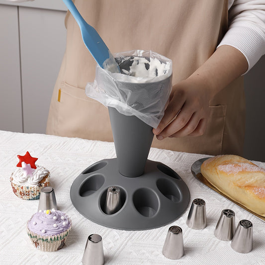 Durable Plastic Cake Decorating Tool Holder with 4 Compartments - Food-Safe Piping Bag & Nozzle Organizer for Baking Enthusiasts | Sleek and Practical Design for Kitchen Tool Storage | Essential Baking Accessories