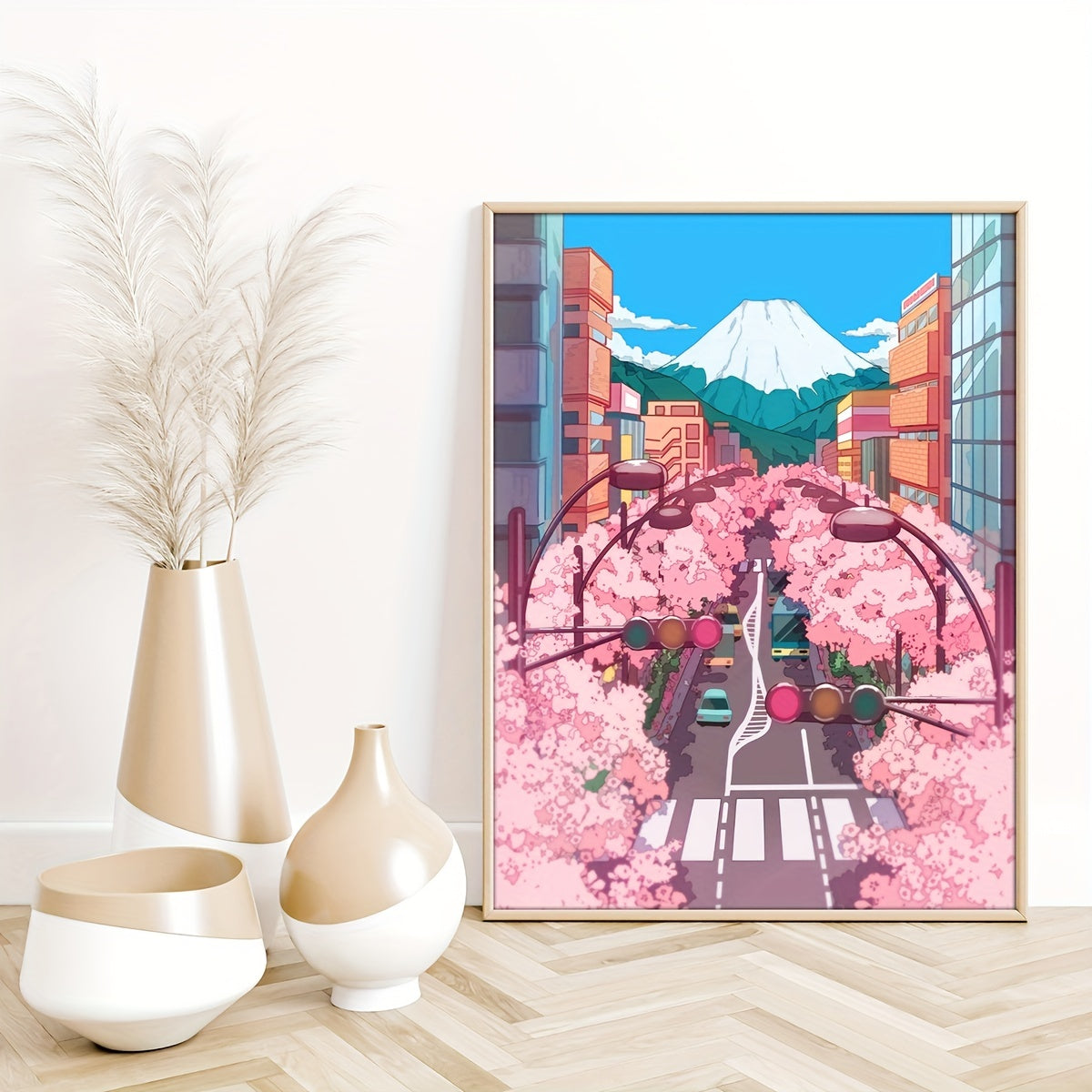 4 Japanese Sakura Anime Wall Art pieces for Preppy Room Decor, perfect for Sakura lovers.