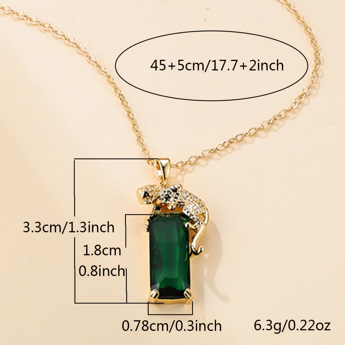 Golden plated green artificial crystal leopard pendant necklace, perfect for women who love hip hop punk style. This created emerald panther necklace makes a unique and stylish jewelry gift.