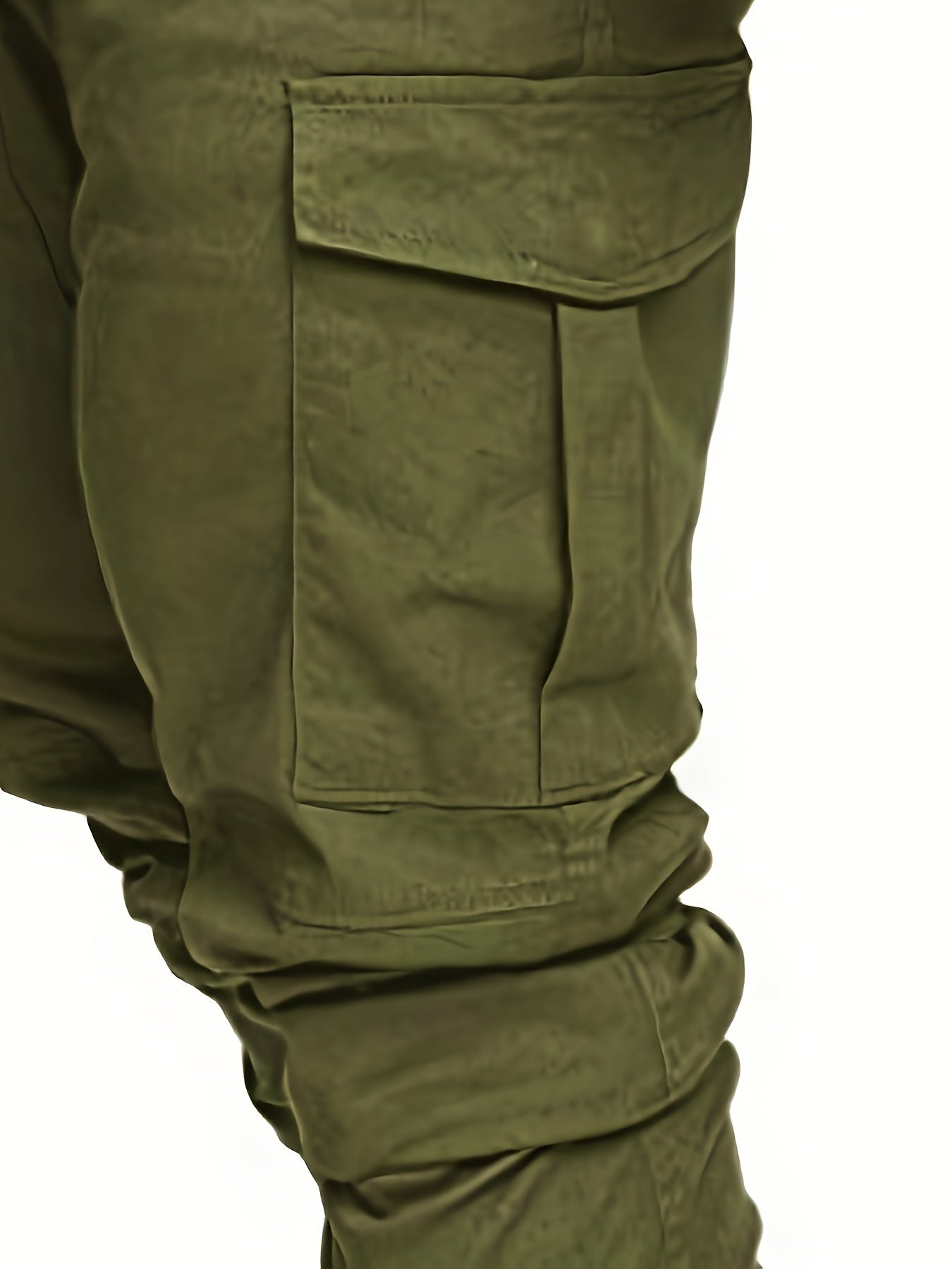 Men's casual cotton cargo pants with solid color, regular length, non-stretch fabric, drawstring waist, standard fit, and woven weave, suitable for all seasons.