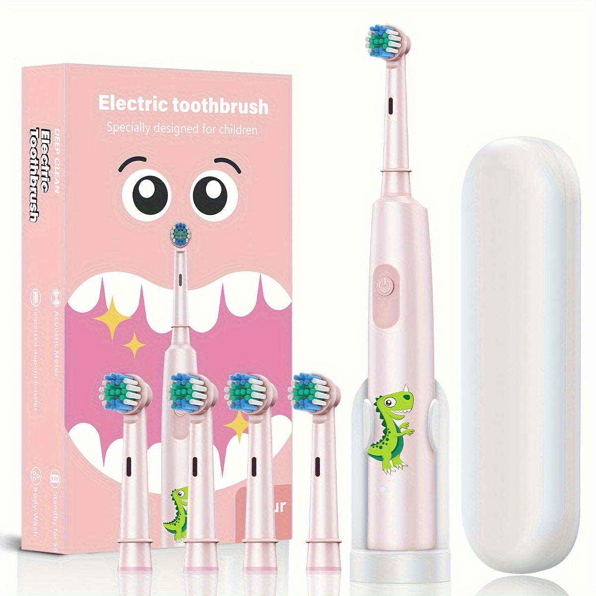 Children's electric toothbrush with 3 cleaning modes, USB rechargeable, soft bristles, and auto deep clean for ages 3-14.