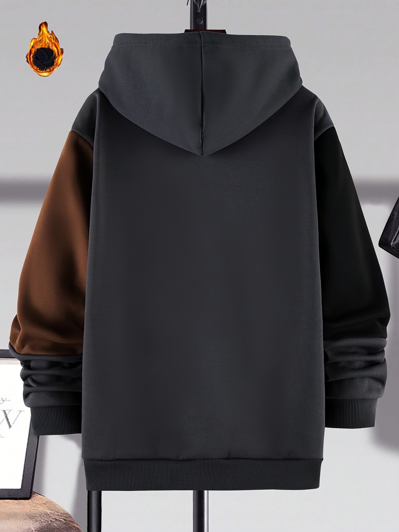 Plus Size Men's Contrast Color Hooded Sweatshirt for Spring, Fall, Winter