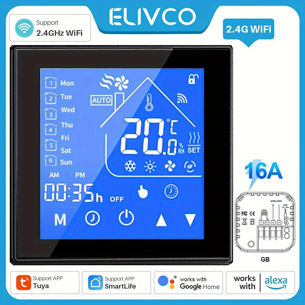 16A Smart WiFi Therjsonmostat for Electric Floor Heating with Voice Control, Works with Google Home & Alexa.