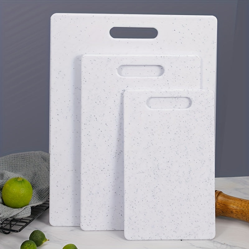 Household Kitchen Cutting Board Set includes 1 piece for individual use or 3 pieces for multiple purposes. Made of durable plastic, this set is perfect for chopping fruits and vegetables, and preparing food supplements. The boards feature easy-grip