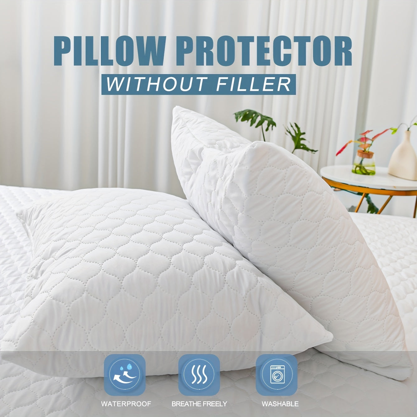 Get double the protection with our 2-Pack of Hypoallergenic Pillow Protectors. Made from 100% polyester, these waterproof and breathable covers are machine washable for easy care. The sanded fabric feels soft against your skin, and the zip closure