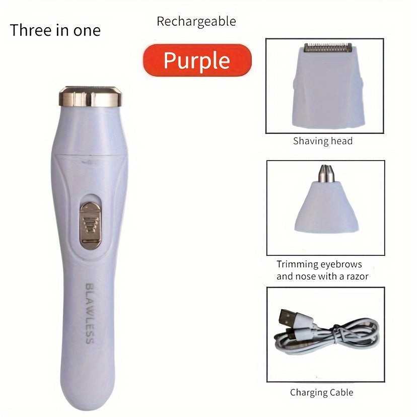 Women's 3-in-1 Electric Hair Removal Kit - USB Rechargeable, Includes Facial Trimmer, Nose Hair Trimmer, Full-Body Epilator, Great Gift