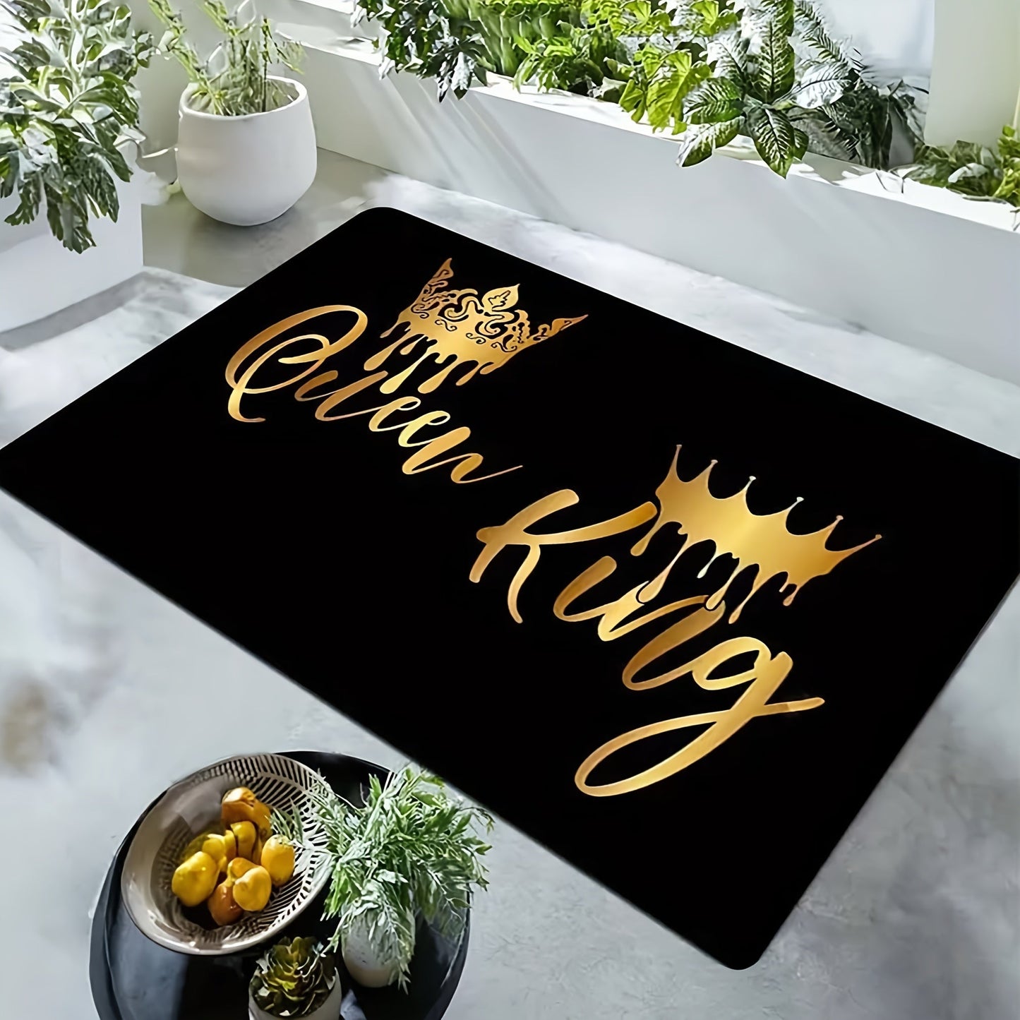 Soft Non-Slip Area Rug with Queen & King Crown Design - Stain Resistant, Machine Washable for Living Room and Kitchen Décor