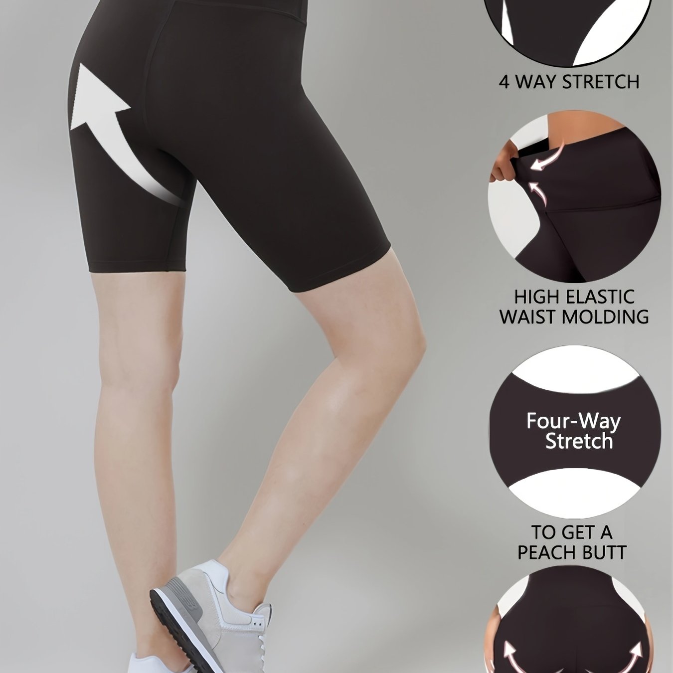 Elastic waistband shaping shorts and leggings for women.