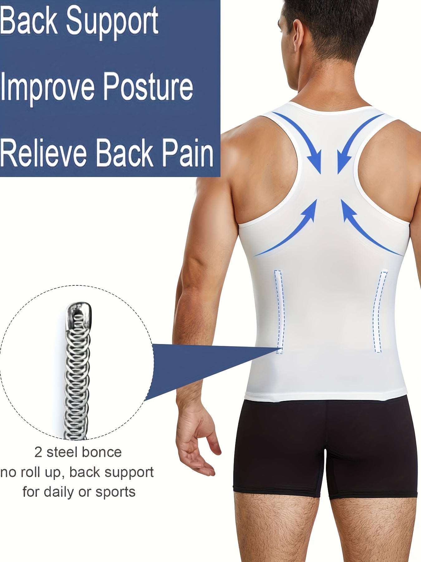 Men's body shaper tank with back support.