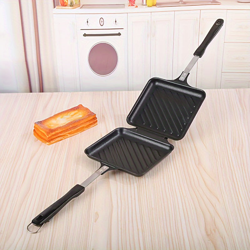 1 Non-Stick Square Sandwich and Waffle Maker with Double-Sided Roasting Pan - Perfect for Toast, Breakfast, Eggs, Outdoor Camping, and Grilling. Easy to Use and Clean, Essential for Home Cooking and Baking.