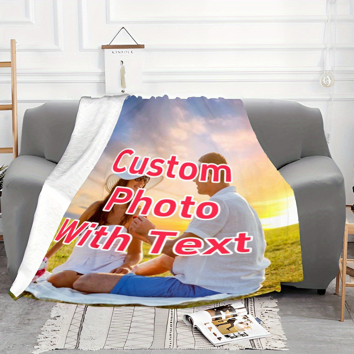 Create your own photo blanket set - Add your own picture and text for a unique touch! Ideal for birthdays, weddings, graduations, and Christmas. This cozy flannel gift is perfect for families, pets, and adults. Enjoy all-season comfort with this