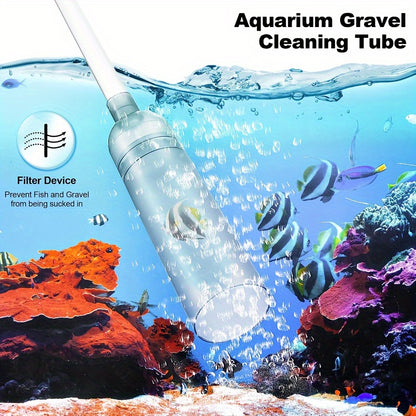 Aquarium cleaner pump with outlet valve for fish tanks, easy-to-use, manual water changer & gravel/sand cleaning tool, available in gray+white colors, 150cm/170cm length.