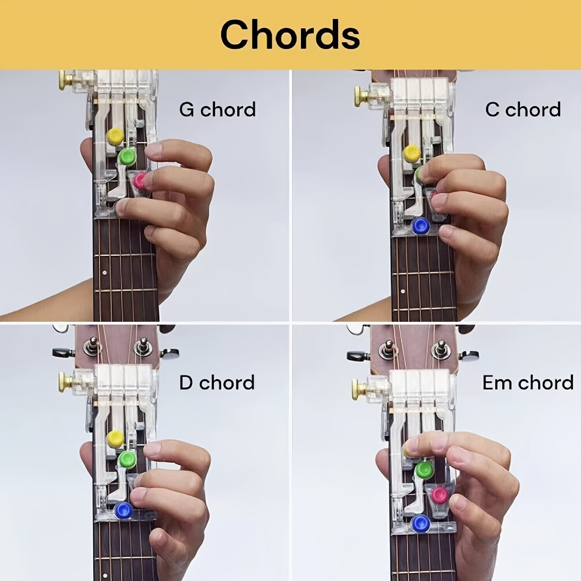 Beginner-friendly guitar chord trainer with automatic practice aid and quick start learning system. Perfect Valentine's Day gift in white.