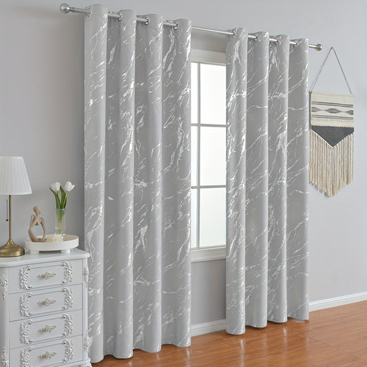 One Grey Golden Silvery Marble Pattern Curtain with a Modern Classic European design, suitable for Bedroom, Office, Kitchen, Living Room, Study, and Home Decoration.