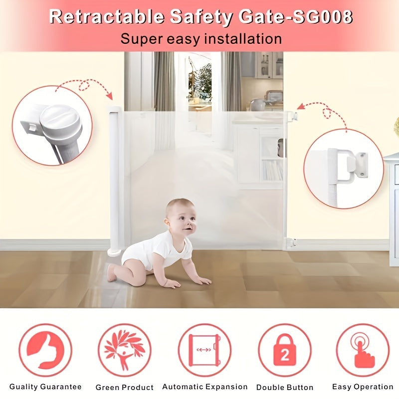 Easy to Install Safety Gate for Babies and Children - Sturdy ABS Plastic Retractable Gate with Mesh for Home Safety, Pet Barrier - No Assembly Necessary, Perfect for Ages 0-3