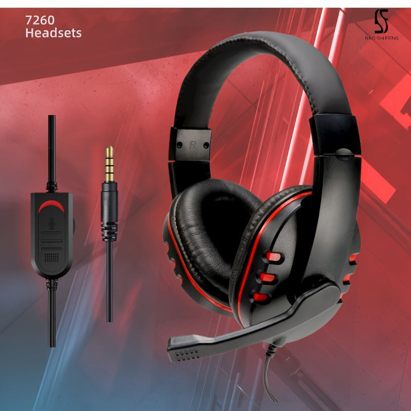 7260 Black and Red Gaming Headset with Microphone, Noise-Cancelling Over-Ear Headphones, Volume Control, Comfortable Earpads, Ideal for Gaming and Online Classes