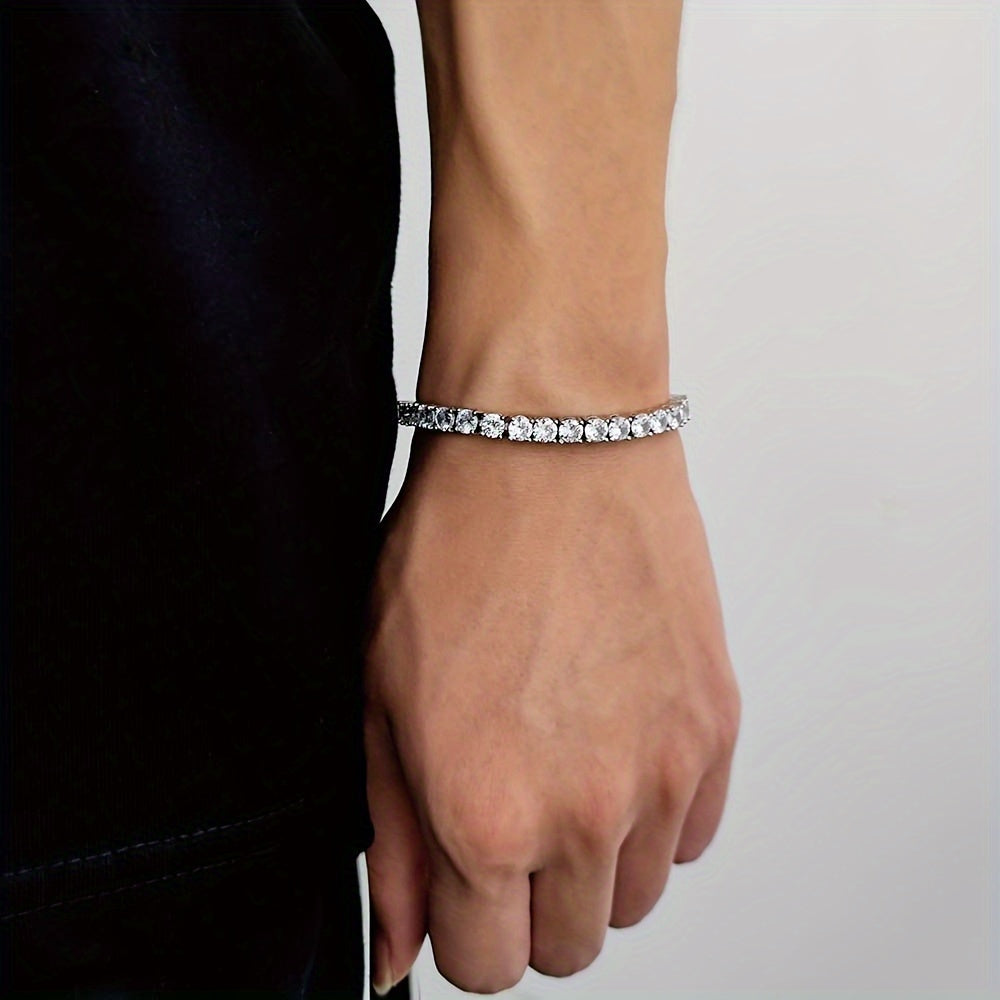 Gender-neutral 925 Silver Plated Bracelet featuring Synthetic 5A Zirconia, VVS Imitation Moissanite, and October Birthstone. Perfect for both everyday wear and special occasions. Ideal accessory for Mardi Gras Day in any season