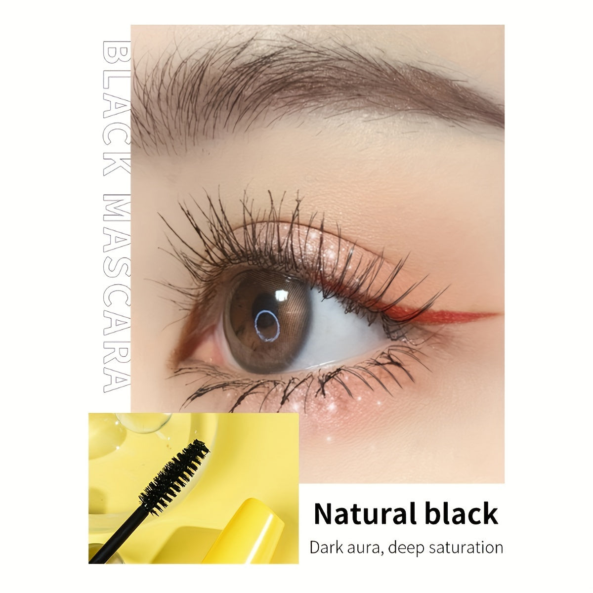 Waterproof mascara with curling, thickening, and long-lasting effects for daily or beauty studio makeup.