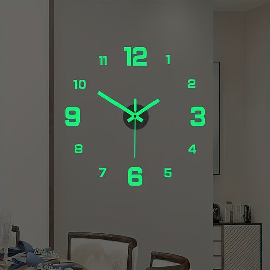 NONZHU Modern 3D Digital Wall Clock with large luminous display for living room and bedroom, emits light only in dark environments.