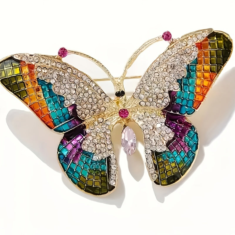 Two Elegant Alloy Butterfly Brooch Pins adorned with Sparkling Rhinestones - Timeless Luxury Fashion Accessories for Women