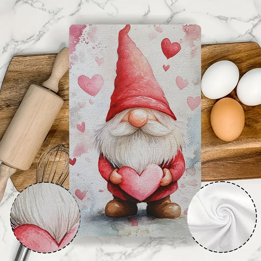 Get two charming Valentine's Day gnome kitchen towels for your home! Made from super absorbent polyester knit fabric, these towels are machine washable for easy cleaning. With a contemporary style and coastal theme, they measure 40.64x60.96 cm each. Add