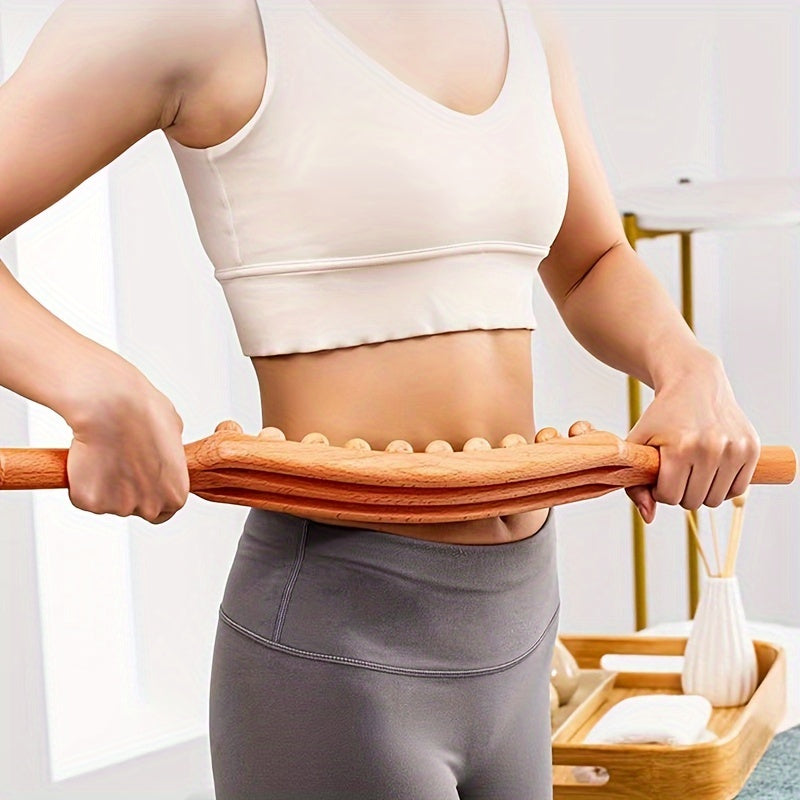 High-quality wooden meridian roller with 20 beads for full body massage and professional abdominal scraping.