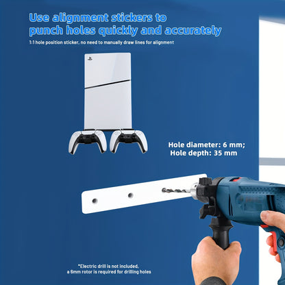 PS5 Slim Wall Mount Holder for Console and Controllers, Steel Vertical Stand with Screw Fixing.