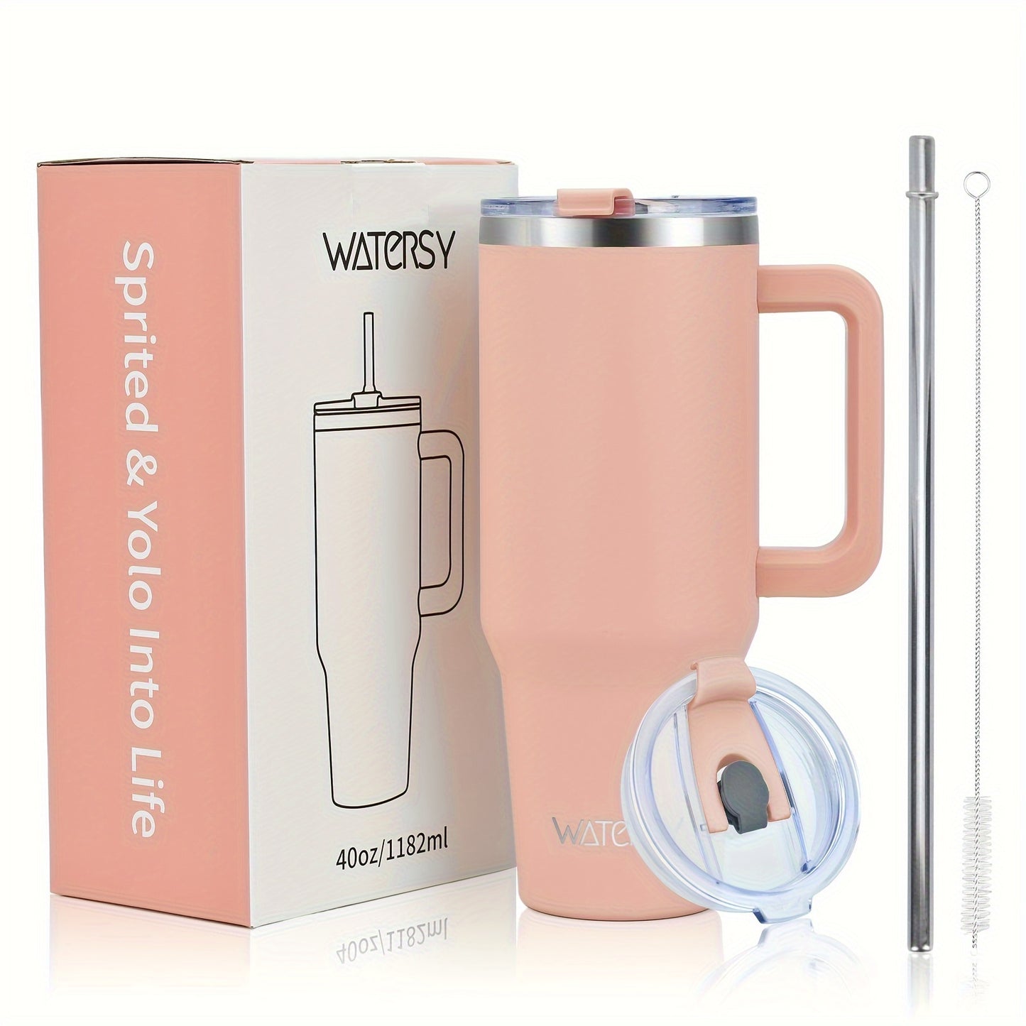 Watersy Stainless Steel Travel Mug - 30oz/40oz Insulated Coffee Tumbler with Straw Lid, Handle. Leak-Proof, Double Wall Vacuum Flask for Hot/Cold Drinks, BPA-Free, Ideal Holiday Gift.