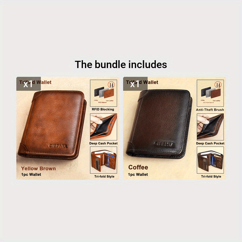 CIEPHIA Vintage Genuine Leather Wallet for Men, RFID Blocking, Deep Brown with Embossed Logo, Ideal Valentine's Day Gift