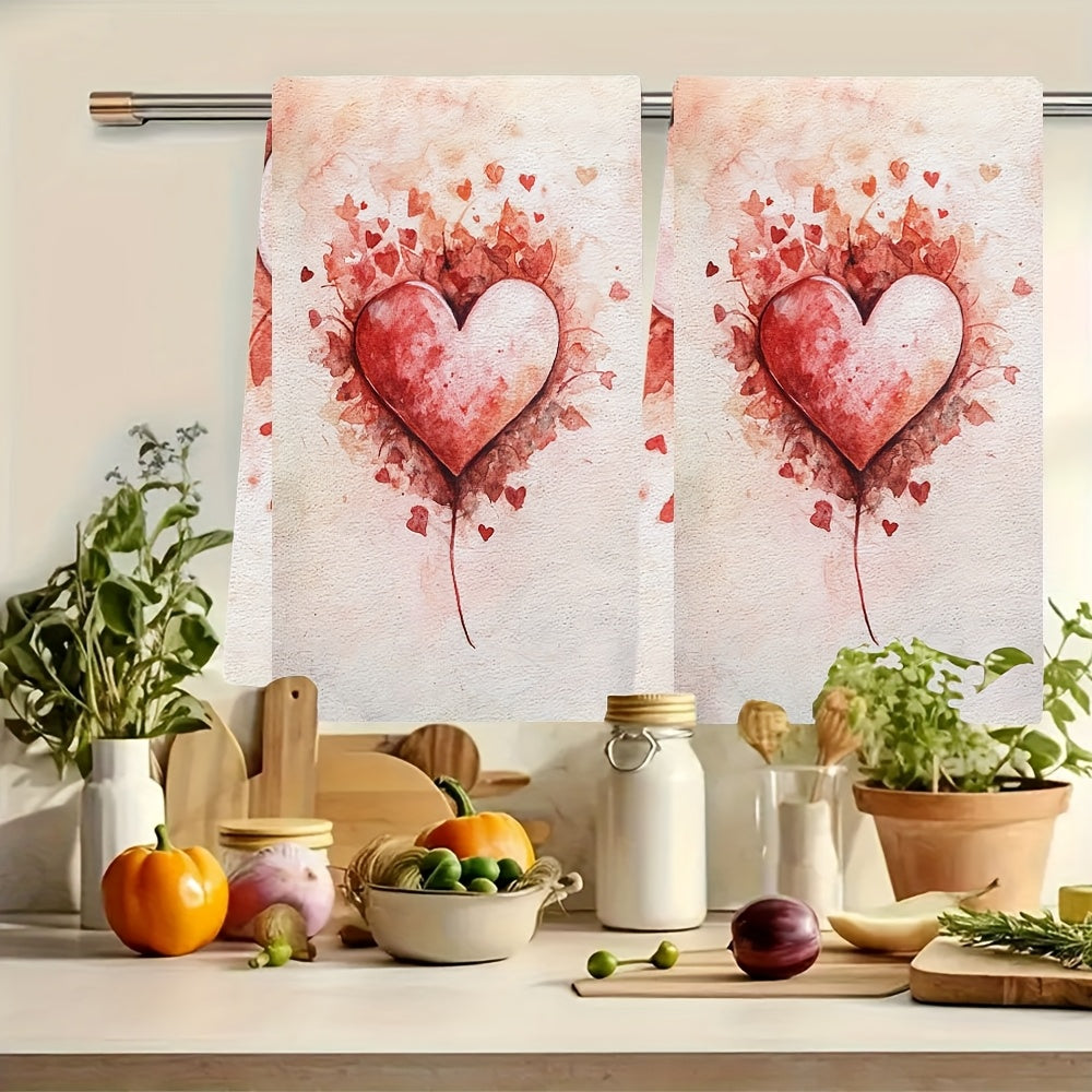 2 pieces of Valentine's Day reminder kitchen towels, made of ultra soft and highly absorbent material. Perfect for holiday decor, these dish hand towels are machine washable and measure 16x24 inches. Product code: 2KYSYS1217612.