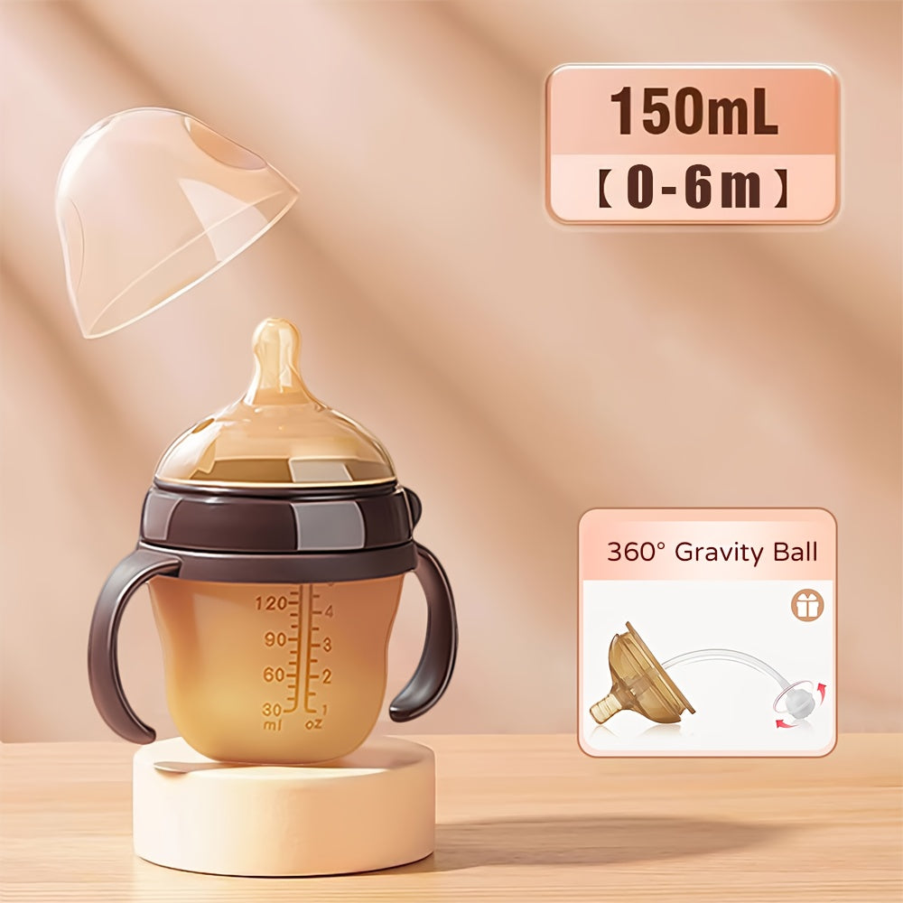 Silicone Handle Baby Bottle for Babies 0-36 Months, Available in 150ml and 240ml sizes, BPA-free and Soft with a bite-resistant design. Suitable for Baby Boys and Girls, Anti-Drop feature makes it ideal for Newborns. Great as a Gift!