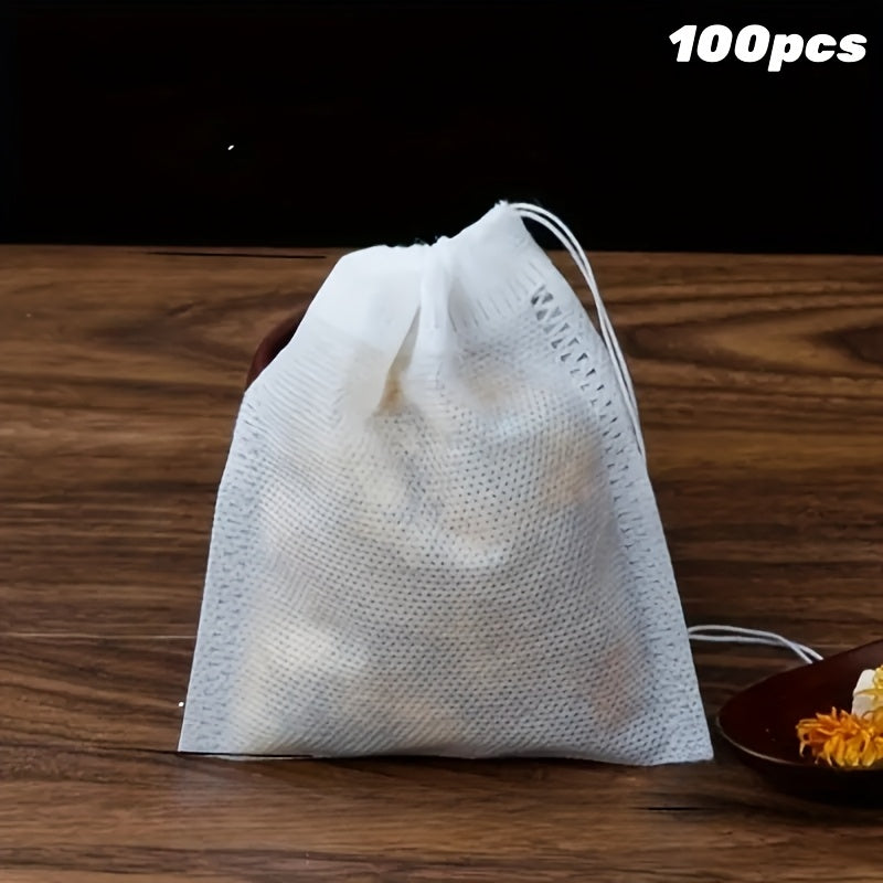 Package of 100 High-Quality Disposable Tea Bags - Made with Clear Non-Woven Fabric for Optimal Brewing Results - Great for Home and Commercial Applications