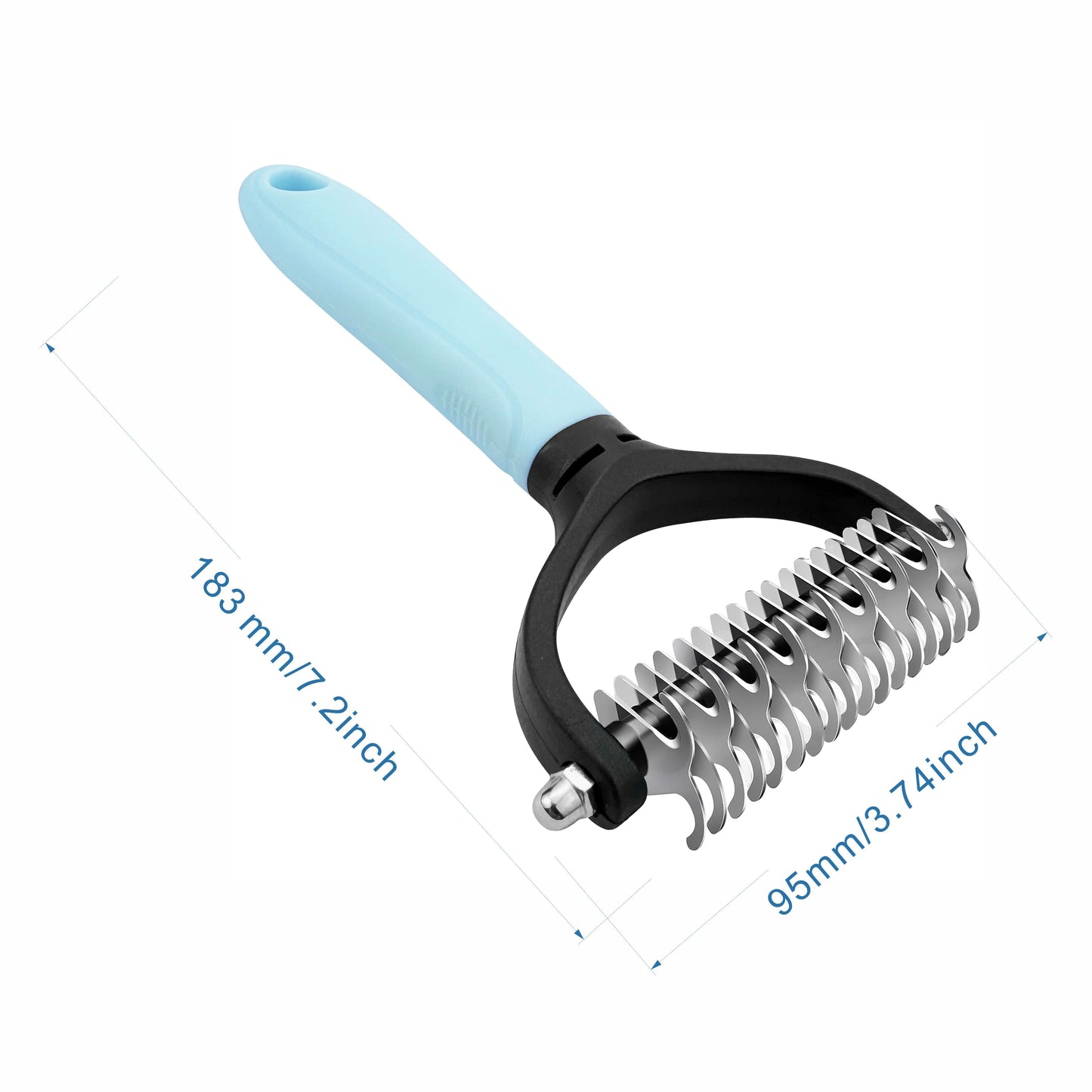 Durable stainless steel pet comb for cats and dogs, removes mats and tangles efficiently.