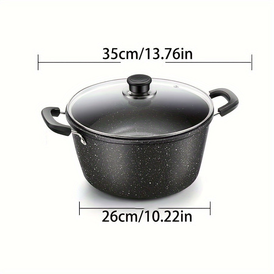 Get ready to elevate your cooking game with the Maifan Stone Non-Stick Soup Pot. This large capacity pot is perfect for stewing and cooking, and can also double as a skillet. Made from durable cast iron, it features a convenient handle for easy