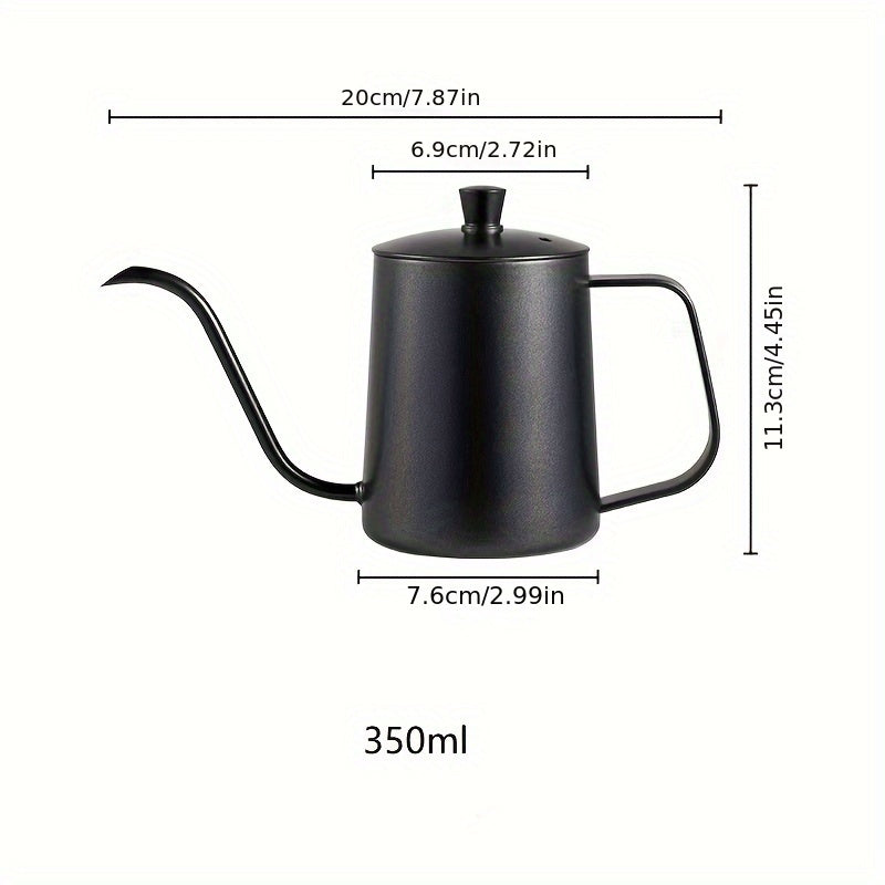 Stylish Japanese Stainless Steel Pour Over Coffee Kettle with Teflon Coating, Small Drip Coffee Pot with Cover and Curved Spout, 350-600ml Size