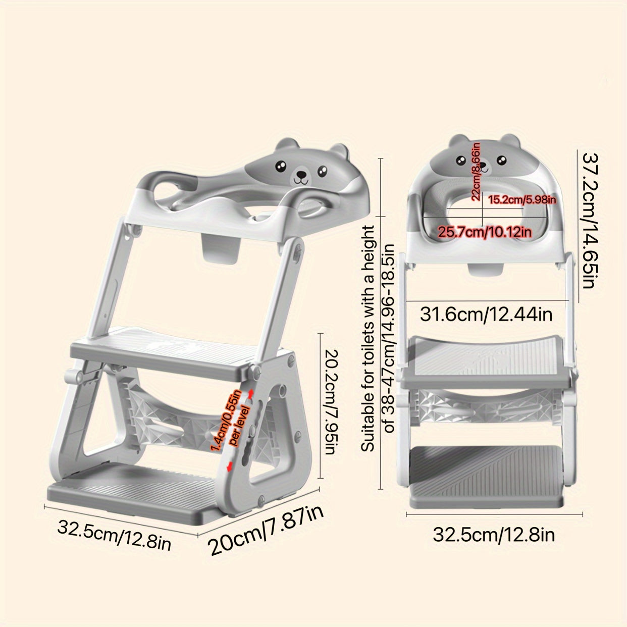 Versatile toilet training ladder for children, doubling as a folding footstool for the toilet, with a detachable toilet ring for added convenience.