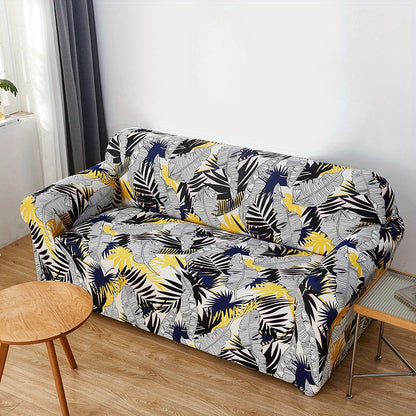 Modern printed sofa slipcover with elastic closure, made of 95% polyester and 5% spandex. Machine washable with active printing and stitched craftsmanship. Fits armchairs to sectional sofas, weighing 100-120gsm fabric.