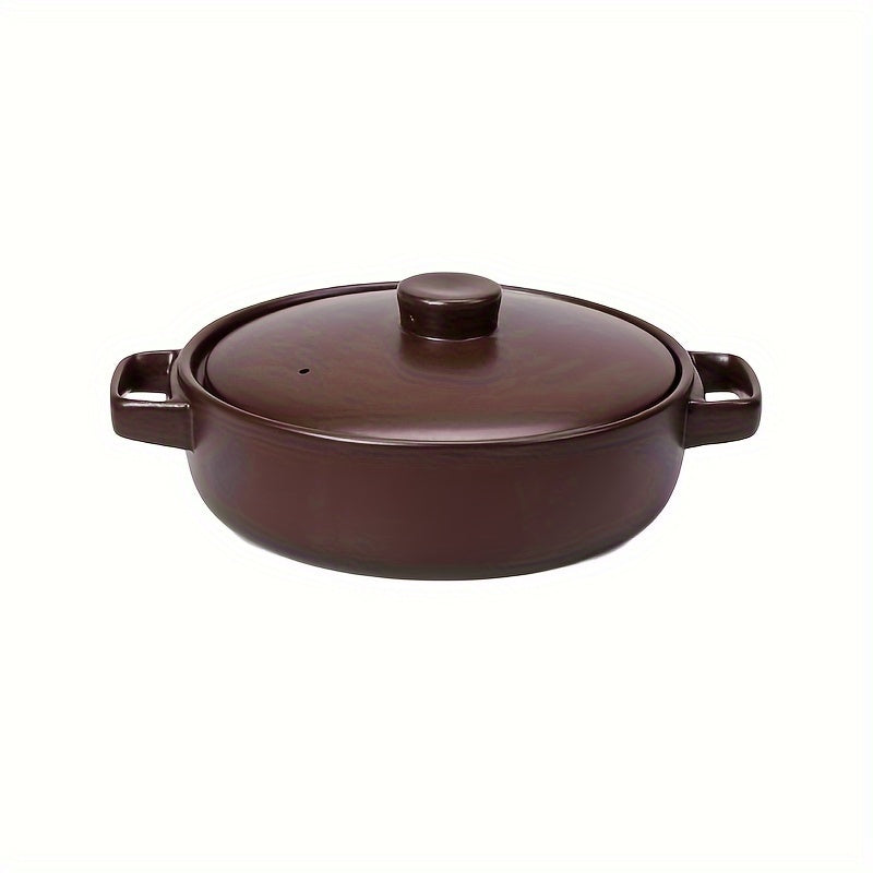 Durable Clay Pot Cookware: Round Microwave Safe Stew Pot with Lid - 2L High-Temperature Resistant Ceramic Casserole Dish for Slow Cooking, Braising, and Soup Making