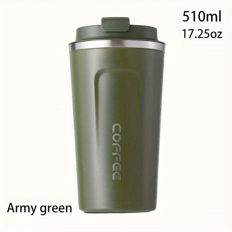 Reusable stainless steel travel mug in 12.85oz/17.25oz sizes, leak-proof and insulated for hot or cold drinks, ideal for both summer and winter, perfect birthday gift. Hand wash only.