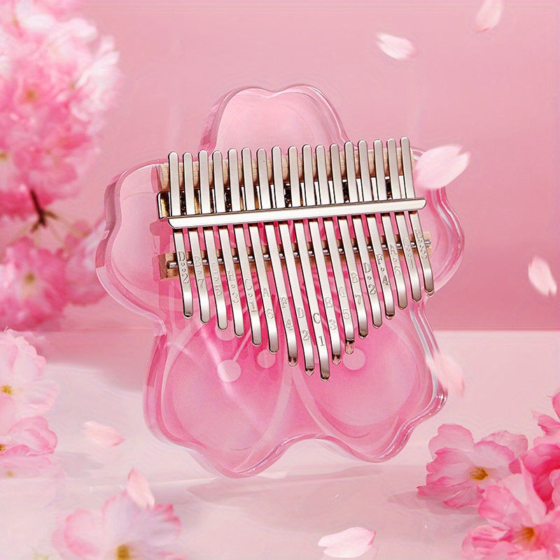 MINGYQOU Sakura Crystal Kalimba - Transparent Cherry Blossom Thumb Piano with 17 or 21 Keys, Acrylic Body, Case Included.