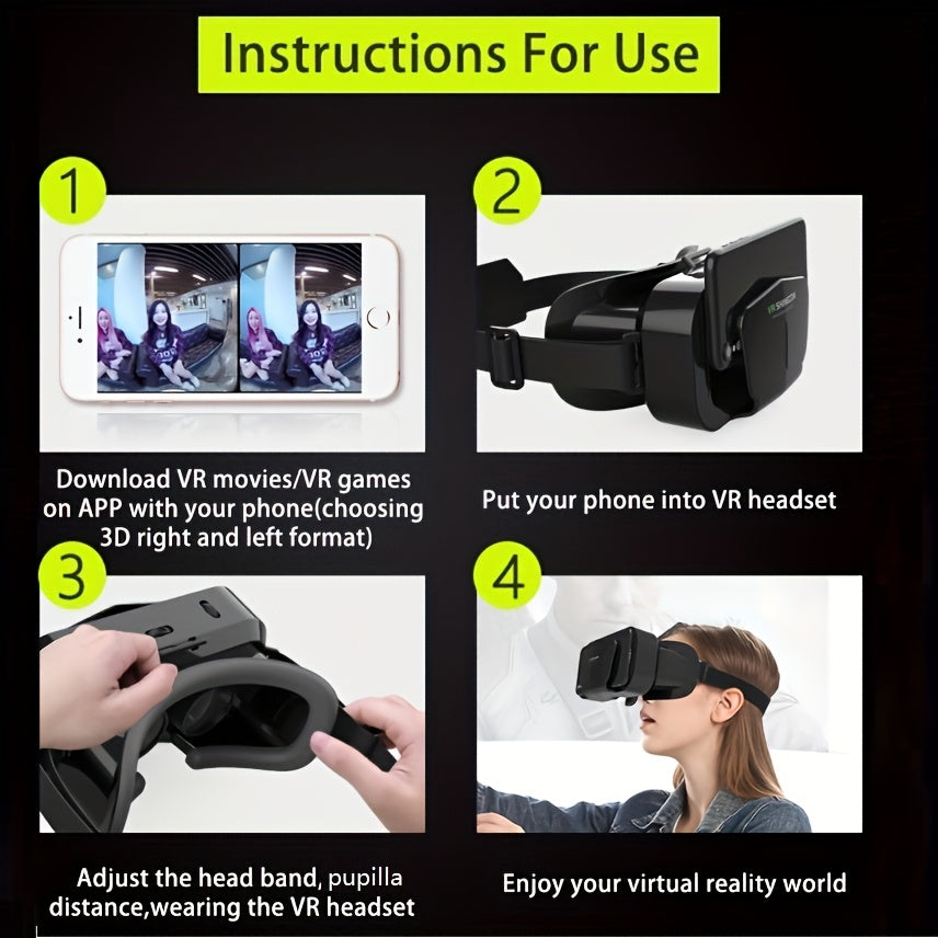 1 piece 3D VR headset for iPhones/Android phones with controllers and binocular lenses.