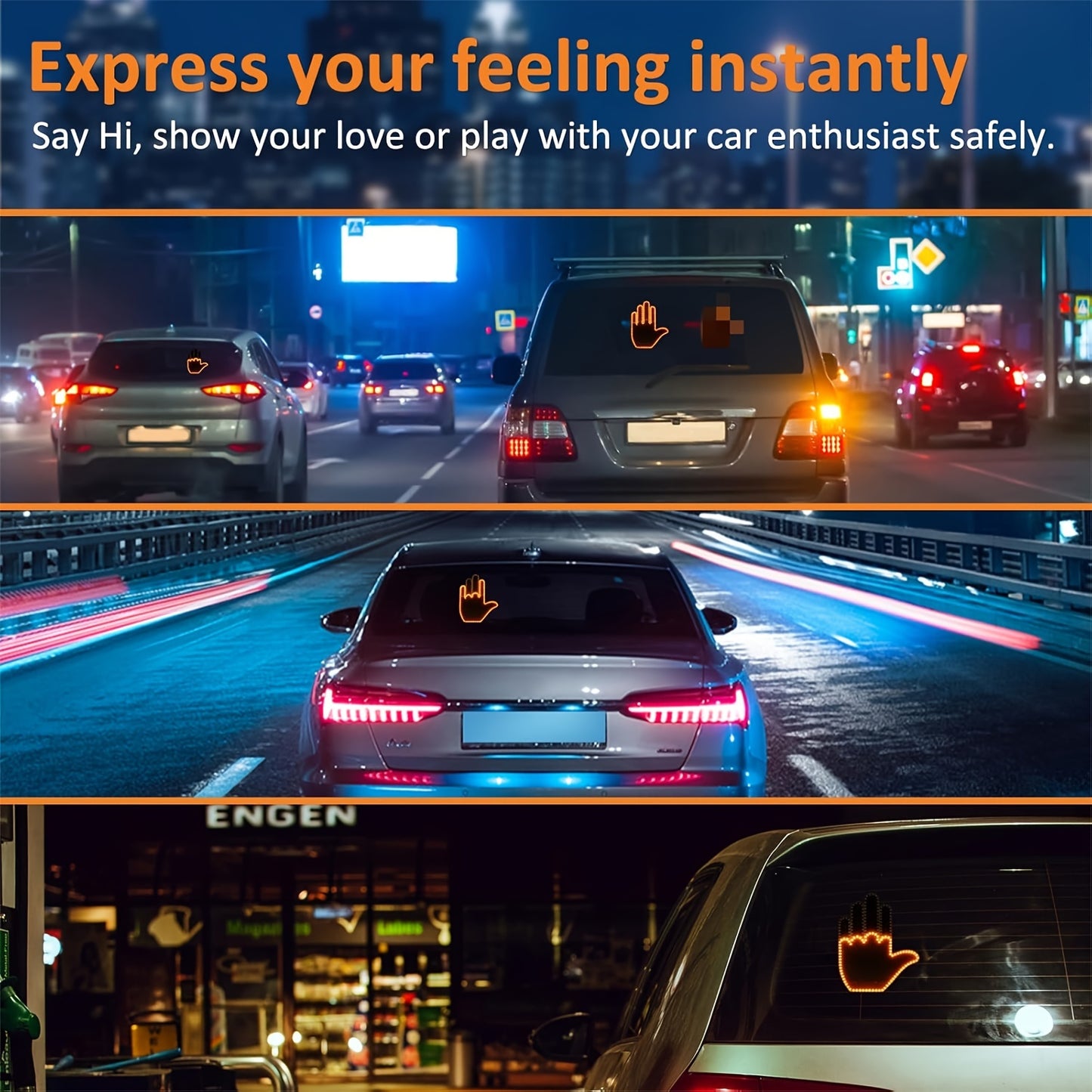 YAYZA! LED Car Finger Light with Remote - Bright Amber Sign, 4 Modes, Easy Installation, Ideal for Road Rage Alerts & Expressing Gratitude, Perfect Gift for Drivers - Road Safety Accessory.